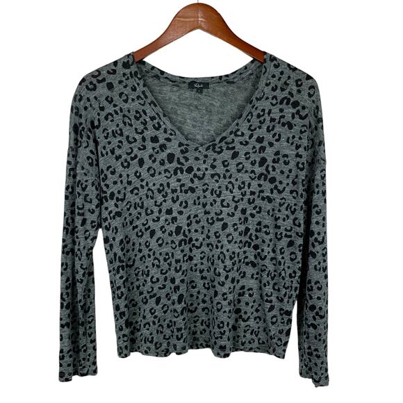 Rails Tops - Rails Sami Long Sleeve Tee Top Charcoal Leopard Linen Blend Knit Women's S